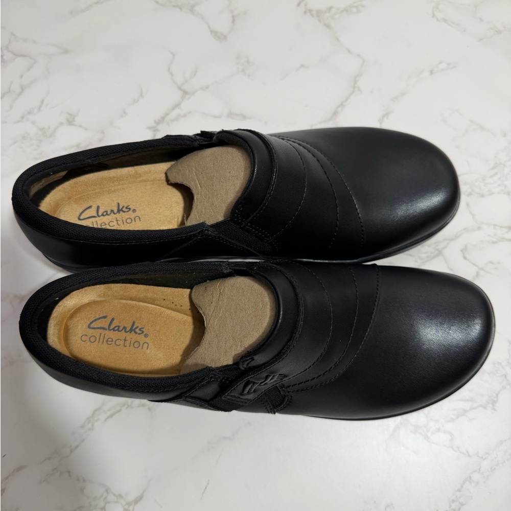 NIB Clarks Angie Pearl Black Leather Slip-On Shoe -- 9W - Picture 6 of 10